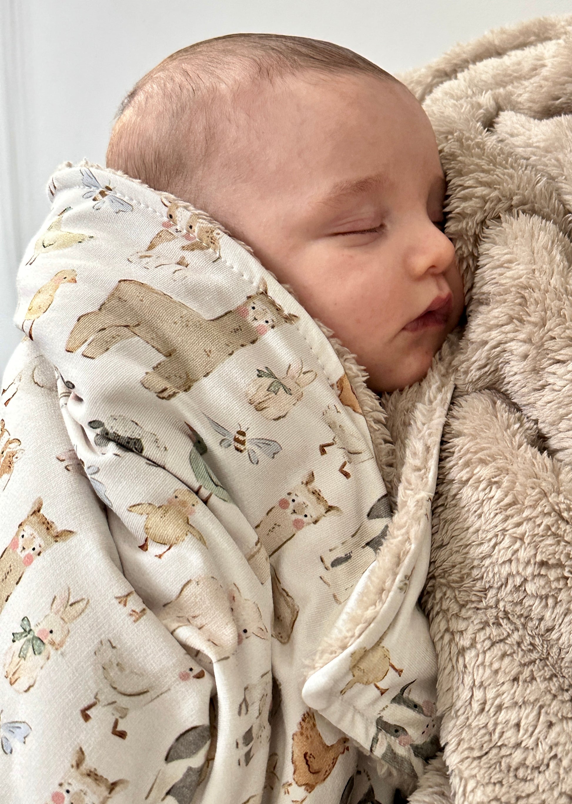 farmyard blanket in neutral tones