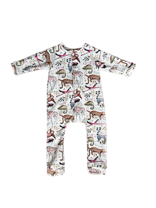 front opening romper safari animals