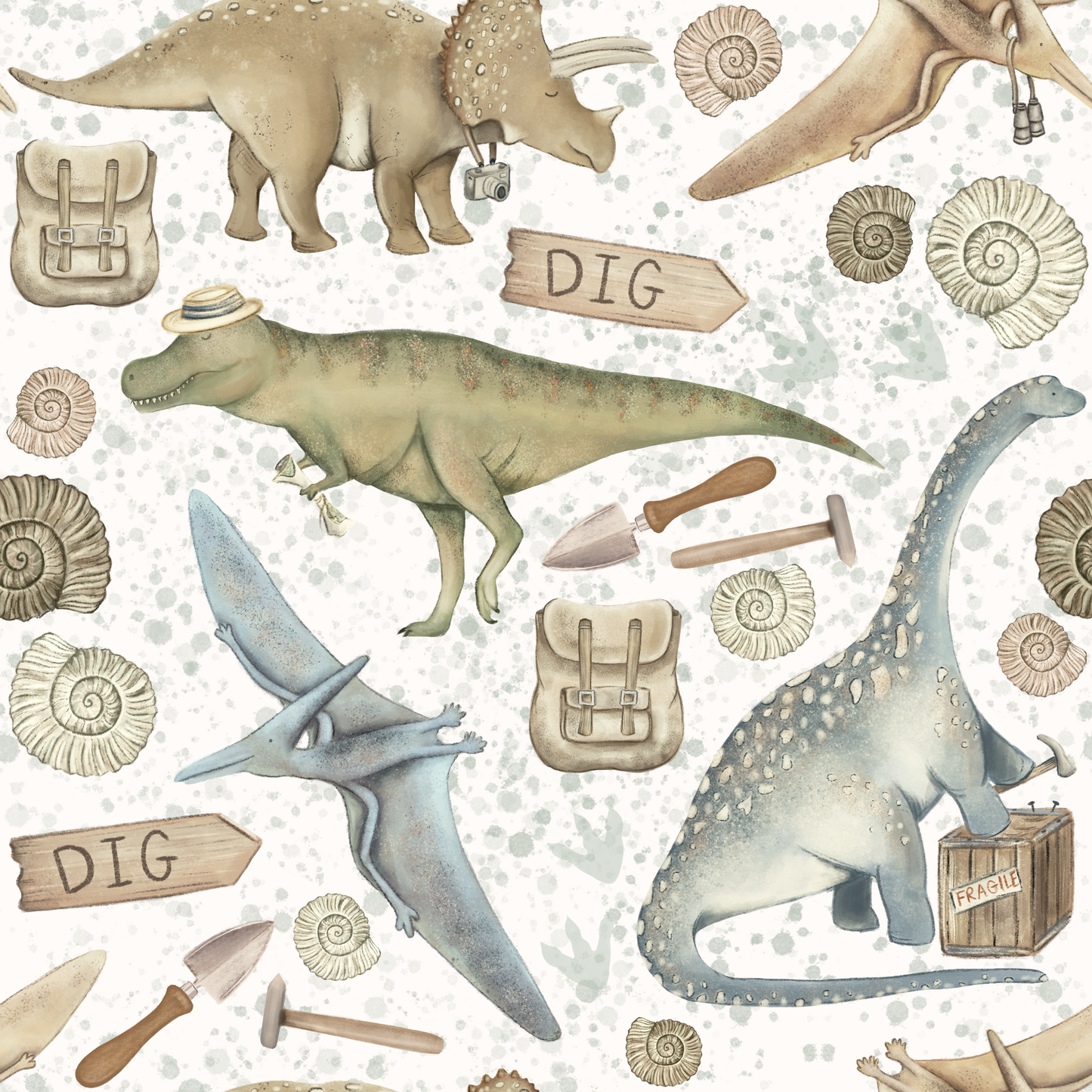 material featuring a dinosaur pattern