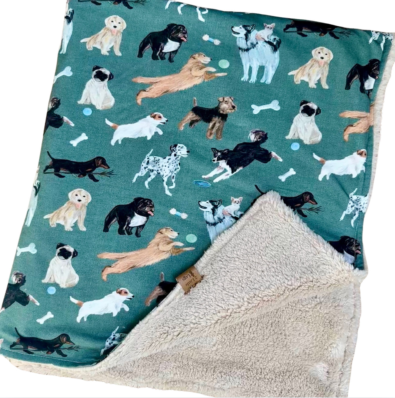 Fleece baby blanket featuring a dog pattern