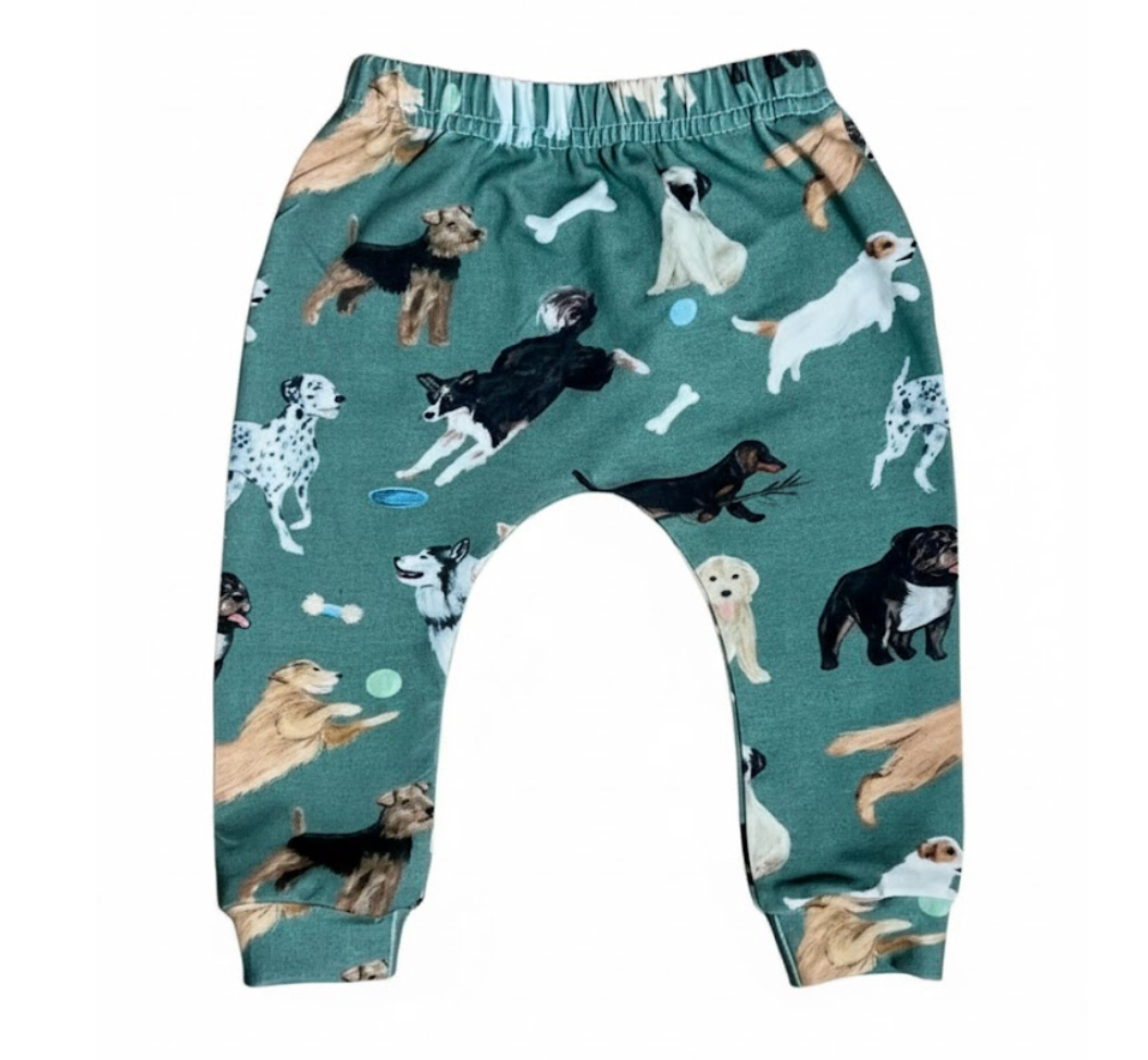 Children's leggings with a dog pattern on a white background