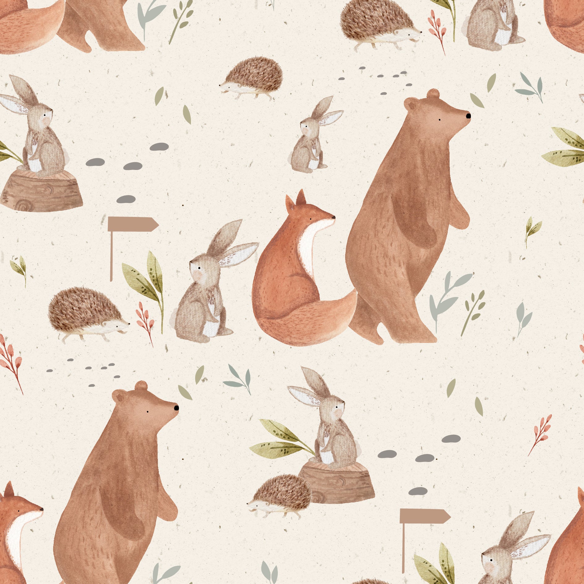 material featuring various forest animals