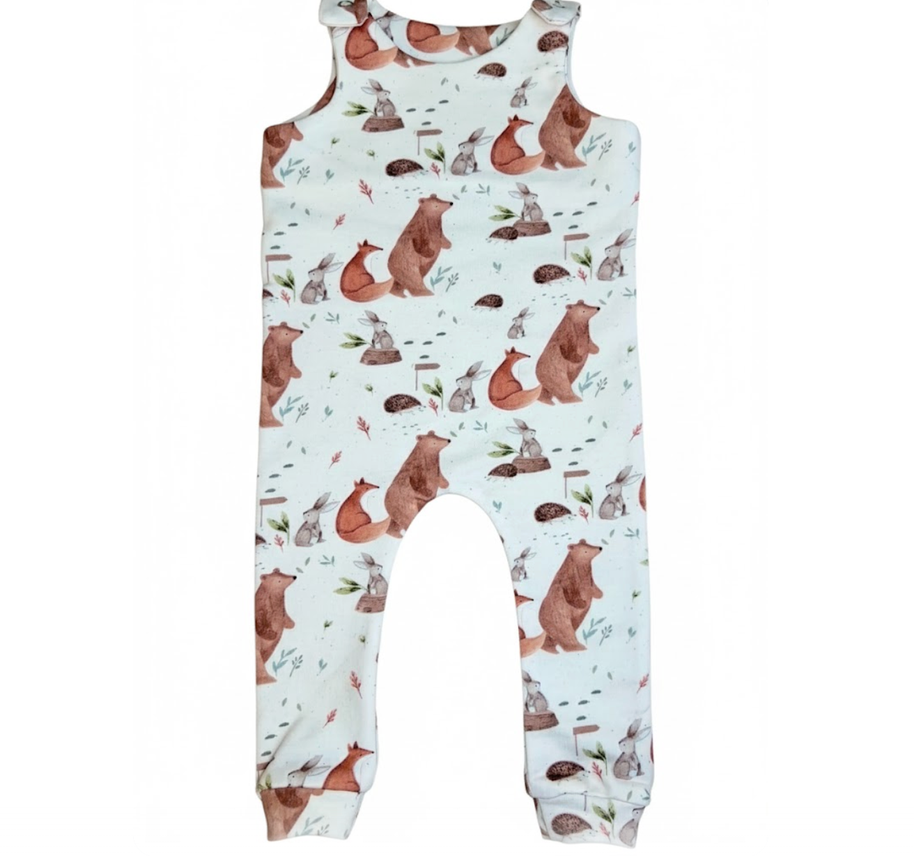 Baby romper with animal pattern on a white background