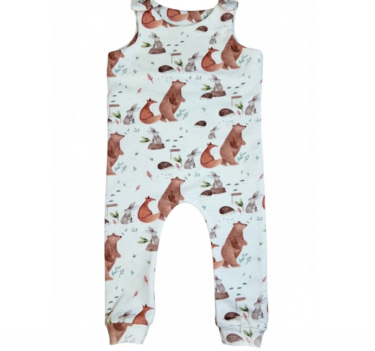 Baby romper with animal pattern on a white background