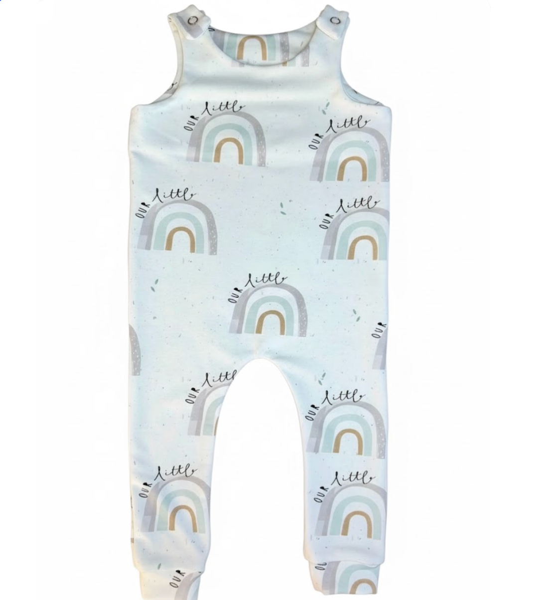 Baby romper with rainbow pattern on a white background