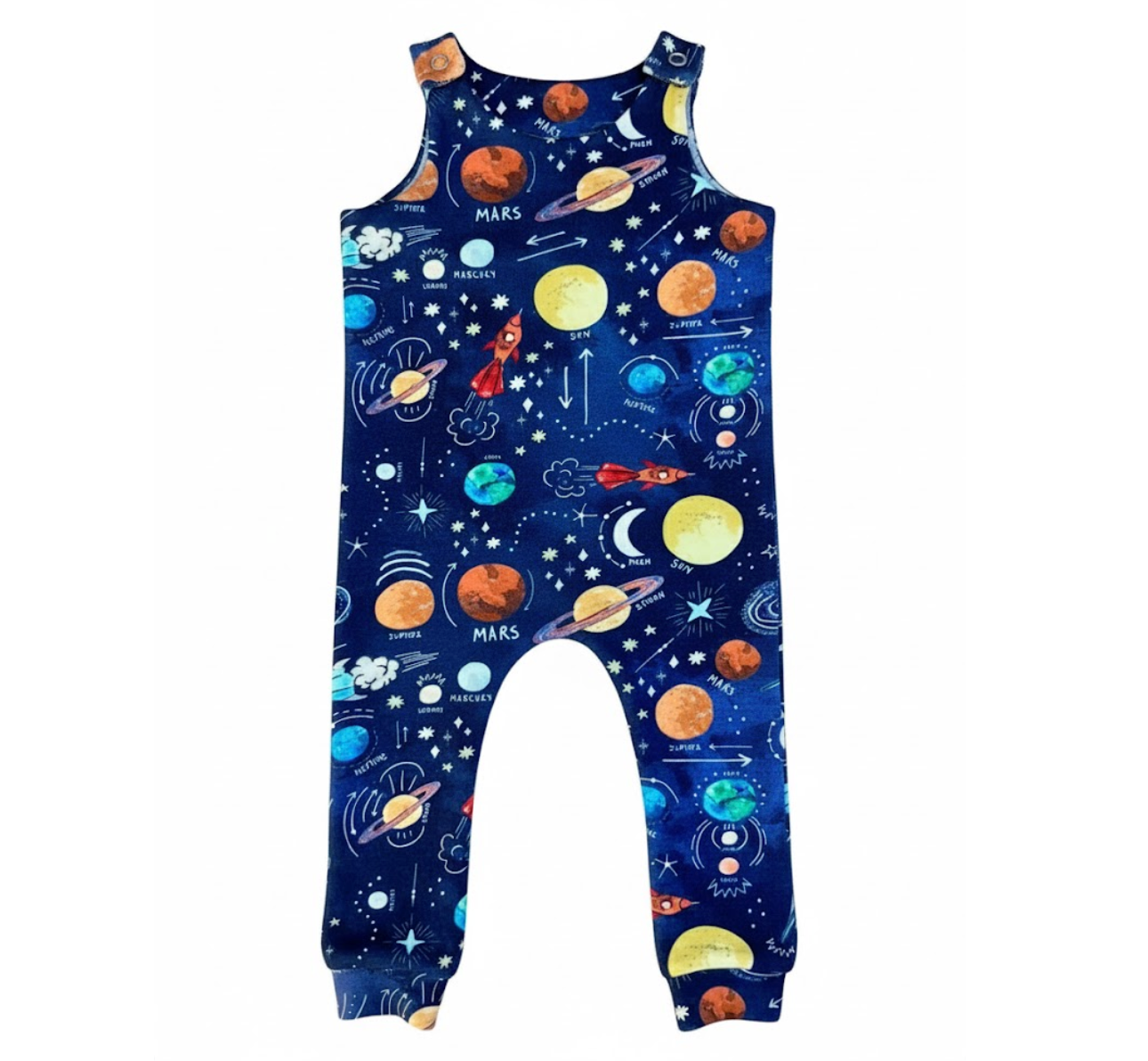 Children's romper featuring a space-themed design